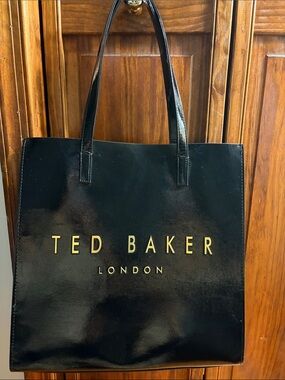 Ted Baker Black Patent Tote with Gold Logo